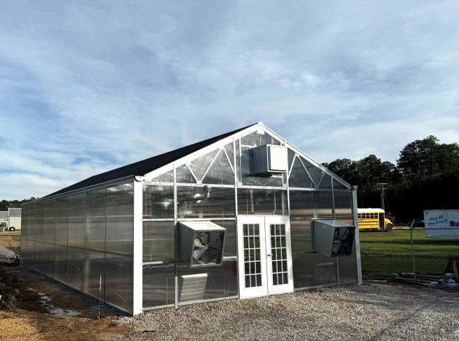24x48 Grand A-Frame Greenhouse exterior at North Pike High School