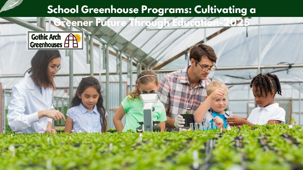  school greenhouse-students and teachers working together on plants 