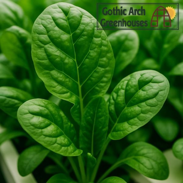 Macro photography of vibrant green spinach leaves in a hydroponic greenhouse system
